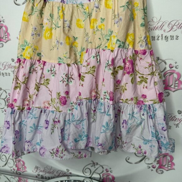 Love shack fancy dress tiered pastel floral ruffle frilly tie up straps cute - Picture 4 of 7